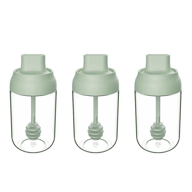 3 PCS Macaron Ribbon Moisture-Proof Lid Spoon One Seasoning Jar Glass Seasoning Bottle with Label, Style:Honey Bottle(Green) by bashfashion