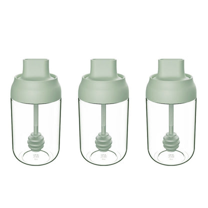 3 PCS Macaron Ribbon Moisture-Proof Lid Spoon One Seasoning Jar Glass Seasoning Bottle with Label, Style:Honey Bottle(Green) by bashfashion