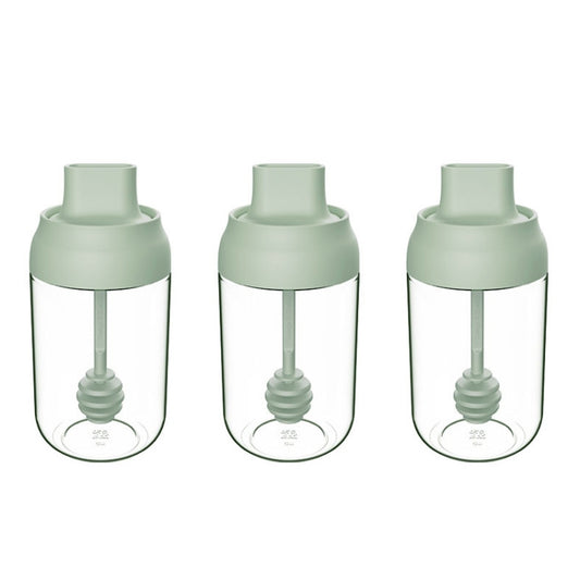 3 PCS Macaron Ribbon Moisture-Proof Lid Spoon One Seasoning Jar Glass Seasoning Bottle with Label, Style:Honey Bottle(Green) by bashfashion