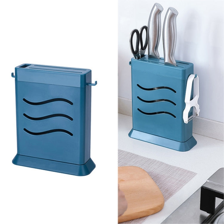 Kitchen Multifunctional Three-Hole Invisible Knife Holder Hollow Drain Kitchenware Storage Rack(Dark Blue) by bashfashion