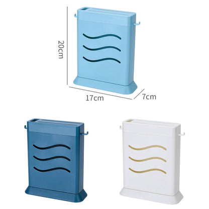 Kitchen Multifunctional Three-Hole Invisible Knife Holder Hollow Drain Kitchenware Storage Rack(Dark Blue) by bashfashion