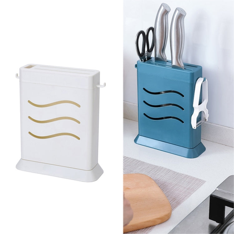 Kitchen Multifunctional Three-Hole Invisible Knife Holder Hollow Drain Kitchenware Storage Rack(White) by bashfashion