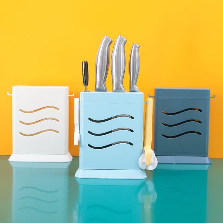 Kitchen Multifunctional Three-Hole Invisible Knife Holder Hollow Drain Kitchenware Storage Rack(White) by bashfashion