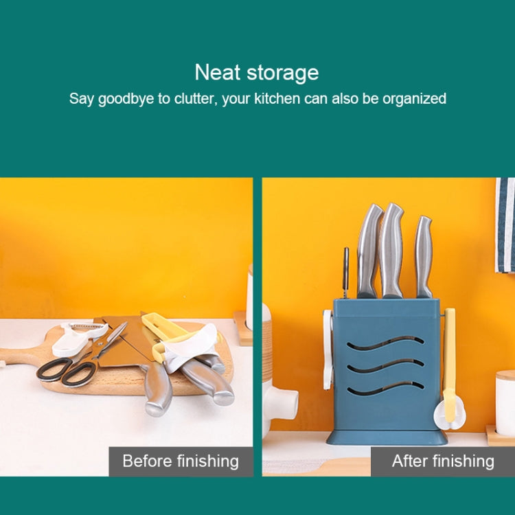 Kitchen Multifunctional Three-Hole Invisible Knife Holder Hollow Drain Kitchenware Storage Rack(White) by bashfashion