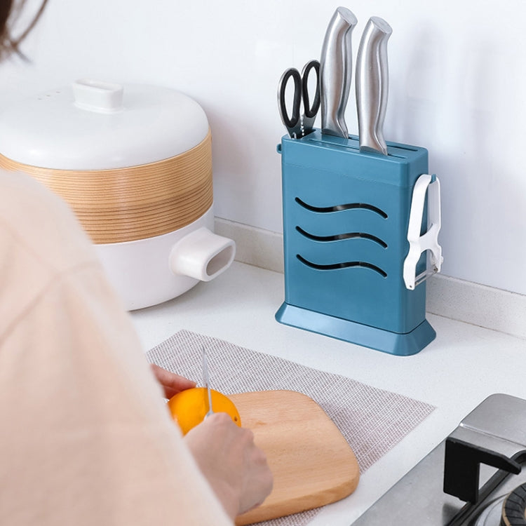 Kitchen Multifunctional Three-Hole Invisible Knife Holder Hollow Drain Kitchenware Storage Rack(White) by bashfashion