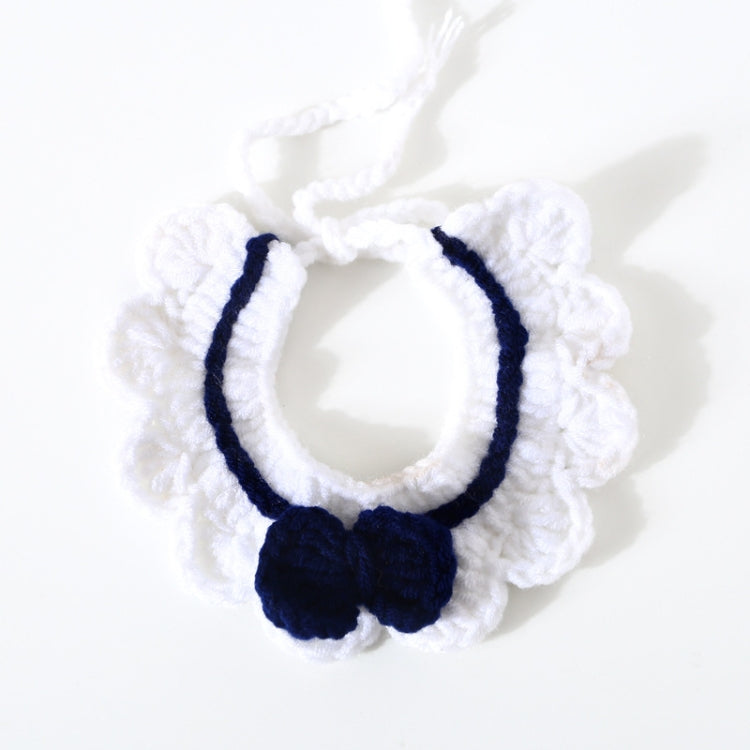 Handmade Woolen Knitting Adjustable Flower Bow Knot Cat Dog Bib Accessories Collar, Size:S 20-28cm(White) by bashfashion