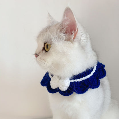 Handmade Woolen Knitting Adjustable Flower Bow Knot Cat Dog Bib Accessories Collar, Size:S 20-28cm(Navy Blue) by bashfashion