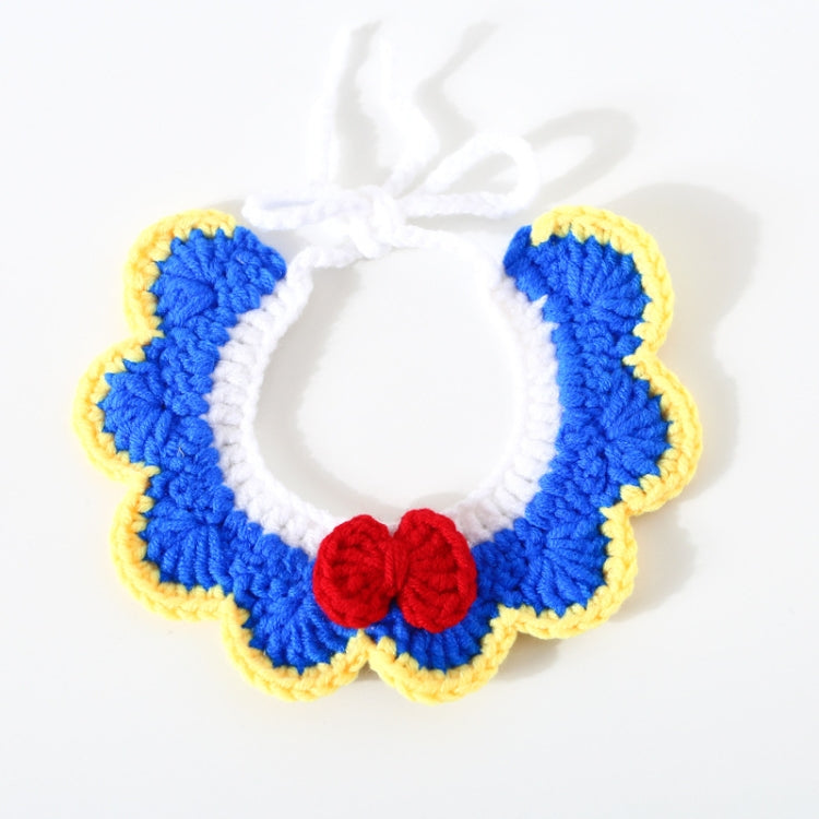 Handmade Woolen Knitting Adjustable Flower Bow Knot Cat Dog Bib Accessories Collar, Size:M 25-35cm(Blue) by bashfashion