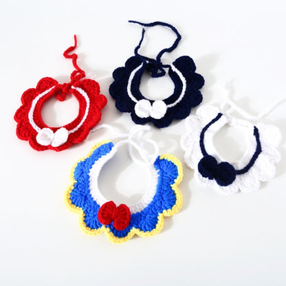 Handmade Woolen Knitting Adjustable Flower Bow Knot Cat Dog Bib Accessories Collar, Size:M 25-35cm(Red) by bashfashion
