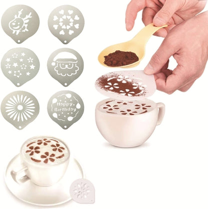 6 PCS Stainless Steel Garland Mold Fancy Coffee Printing Model Coffee Milk Foam Spray Pattern Template Random Style Delivery by bashfashion