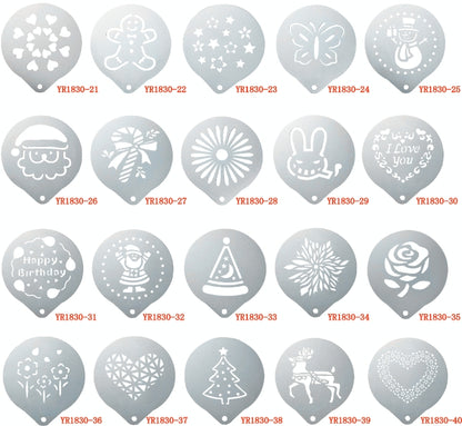 6 PCS Stainless Steel Garland Mold Fancy Coffee Printing Model Coffee Milk Foam Spray Pattern Template Random Style Delivery by bashfashion