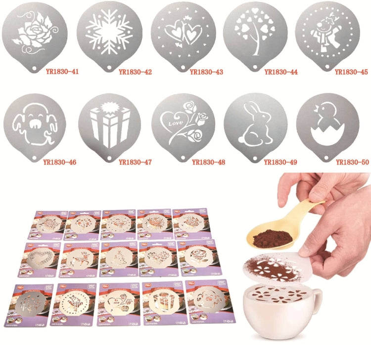 6 PCS Stainless Steel Garland Mold Fancy Coffee Printing Model Coffee Milk Foam Spray Pattern Template Random Style Delivery by bashfashion