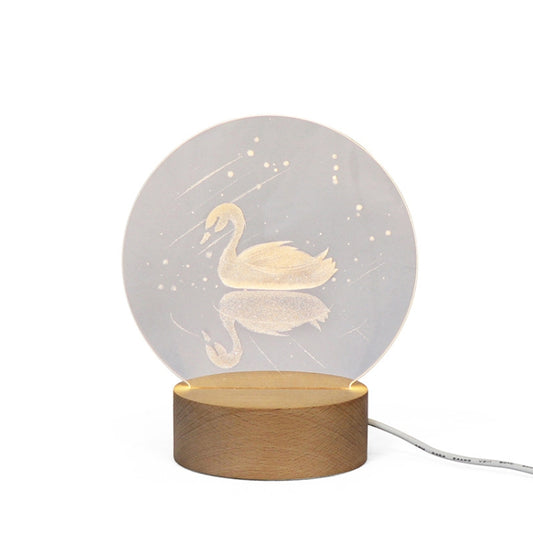 3D Atmosphere Decorative Light Acrylic Inner Carved LED Night Light Creative Girl Table Lamp(Swan) by bashfashion