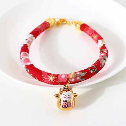 Lucky Cat Copper Bell Adjustable Pet Cat Dog Collar Necklace, Size:S 20-25cm(Red Flowers) by bashfashion
