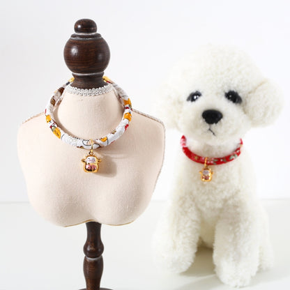 Lucky Cat Copper Bell Adjustable Pet Cat Dog Collar Necklace, Size:S 20-25cm(Navy Shiba Inu) by bashfashion