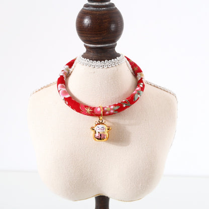 Lucky Cat Copper Bell Adjustable Pet Cat Dog Collar Necklace, Size:M 25-30cm(Red Flowers) by bashfashion