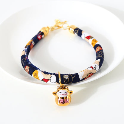 Lucky Cat Copper Bell Adjustable Pet Cat Dog Collar Necklace, Size:M 25-30cm(Navy Shiba Inu) by bashfashion