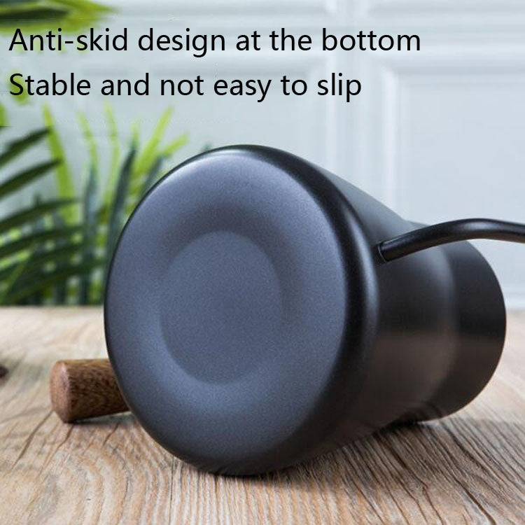 304 Stainless Steel Coffee Hand Pot Wooden Handle Coffee Pot Teflon Long-Mouth Slender Pot, Style: Without Thermometer by bashfashion