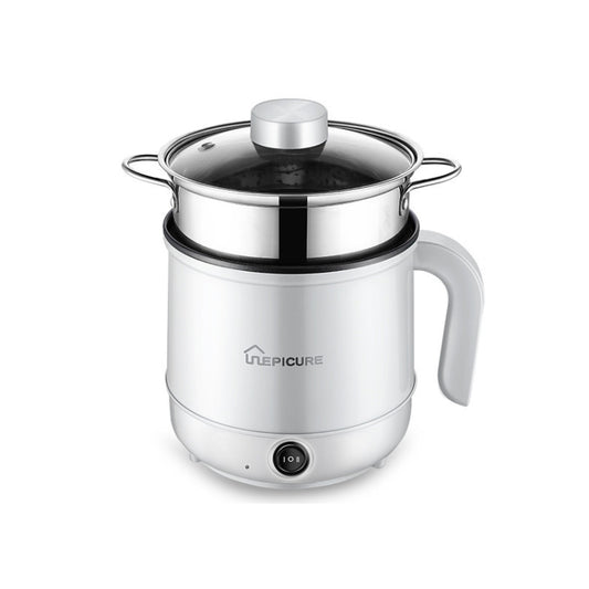 Multi-Function Electric-Cooker Mini Dormitory Student Cooking Rice Stir Frying Non-Stick Pot, 110V US Plug, Colour: White Manual Style with Steaming Grid(1.7L) by bashfashion