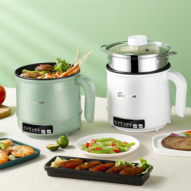 Multi-Function Electric-Cooker Mini Dormitory Student Cooking Rice Stir Frying Non-Stick Pot, 110V US Plug, Colour: White Manual Style with Steaming Grid(1.7L) by bashfashion
