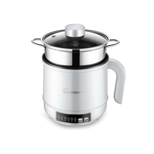 Multi-Function Electric-Cooker Mini Dormitory Student Cooking Rice Stir Frying Non-Stick Pot, 110V US Plug, Colour: White Smart With Steaming Grid(1.7L) by bashfashion