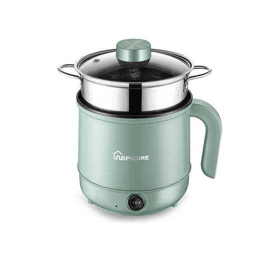 Multi-Function Electric-Cooker Mini Dormitory Student Cooking Rice Stir Frying Non-Stick Pot, 110V US Plug, Colour: Green Manual with Steaming Grid(1.7L) by bashfashion