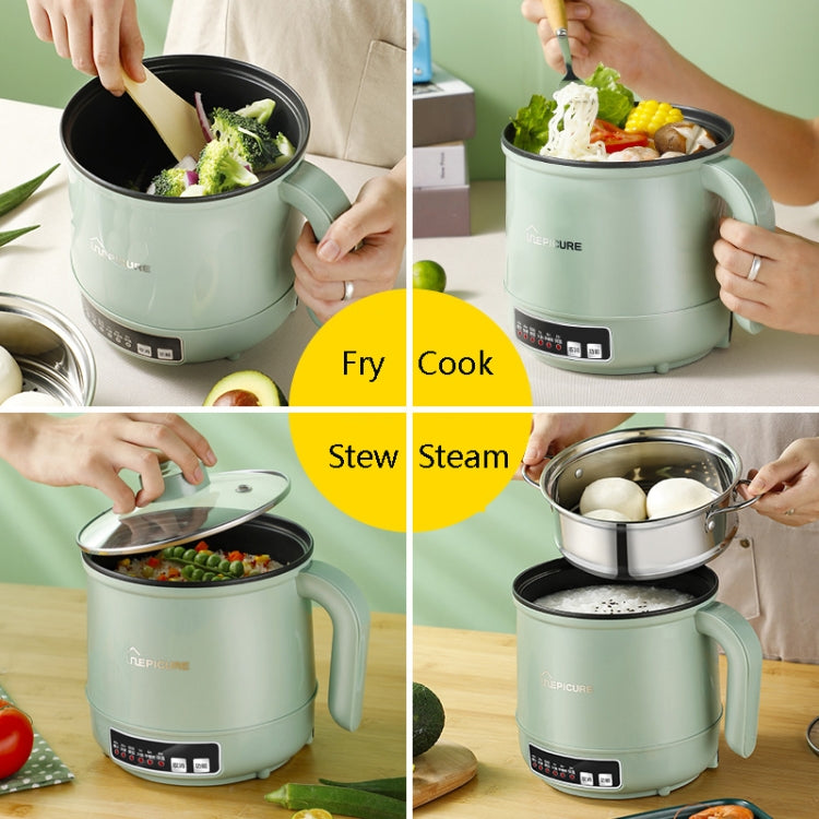 Multi-Function Electric-Cooker Mini Dormitory Student Cooking Rice Stir Frying Non-Stick Pot, 110V US Plug, Colour: Green Smart with Steam Grid(1.7L) by bashfashion