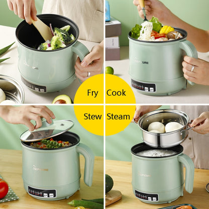 Multi-Function Electric-Cooker Mini Dormitory Student Cooking Rice Stir Frying Non-Stick Pot, 110V US Plug, Colour: Green Smart with Steam Grid(1.7L) by bashfashion