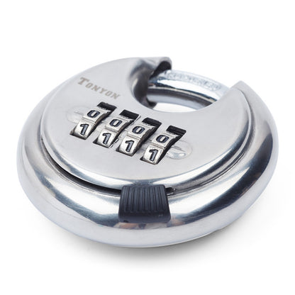 Stainless Steel Password Padlock 304 Waterproof And Rust-Proof Outdoor Courtyard Door Cabinet Lock Round Cake Lock(Silver) by bashfashion