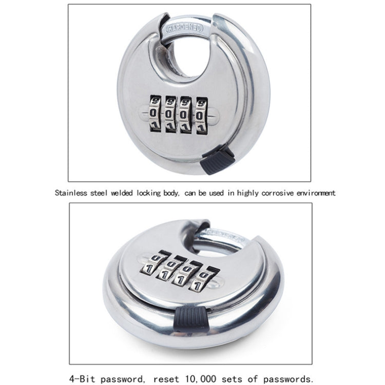 Stainless Steel Password Padlock 304 Waterproof And Rust-Proof Outdoor Courtyard Door Cabinet Lock Round Cake Lock(Silver) by bashfashion