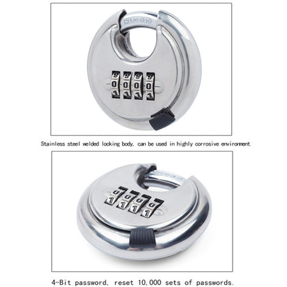 Stainless Steel Password Padlock 304 Waterproof And Rust-Proof Outdoor Courtyard Door Cabinet Lock Round Cake Lock(Silver) by bashfashion