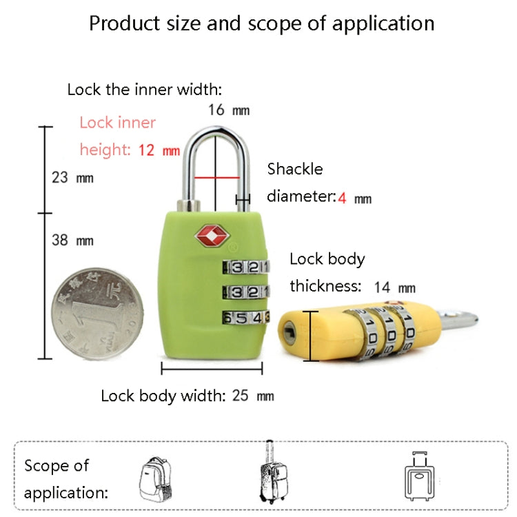 Customs Luggage Lock Overseas Travel Luggage Zipper Lock Plastic TSA Code Lock(Green) by bashfashion