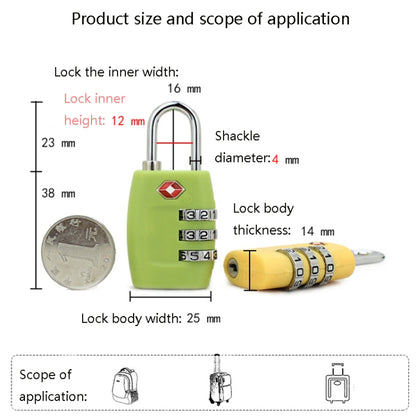 Customs Luggage Lock Overseas Travel Luggage Zipper Lock Plastic TSA Code Lock(Yellow) by bashfashion