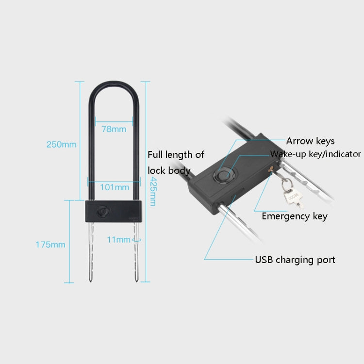 Smart Bluetooth Fingerprint U-Shaped Glass Door Lock Anti-Shear Anti-Theft Lock Extended Outdoor Waterproof U-Shaped Lock, Specification: U2 (Key Password + APP + Key) by bashfashion