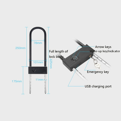 Smart Bluetooth Fingerprint U-Shaped Glass Door Lock Anti-Shear Anti-Theft Lock Extended Outdoor Waterproof U-Shaped Lock, Specification: U2 (Key Password + APP + Key) by bashfashion
