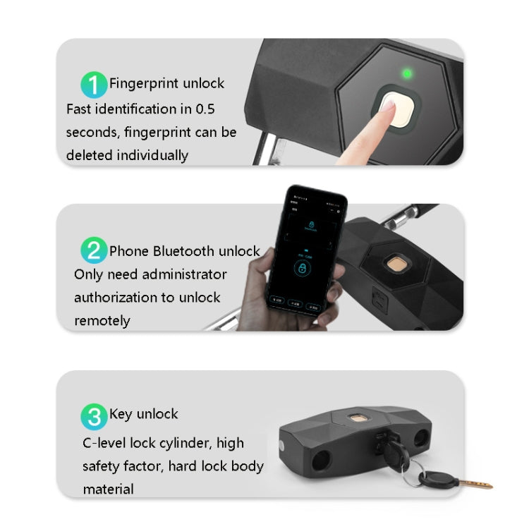 Smart Bluetooth Fingerprint U-Shaped Glass Door Lock Anti-Shear Anti-Theft Lock Extended Outdoor Waterproof U-Shaped Lock, Specification: U2 (Key Password + APP + Key) by bashfashion