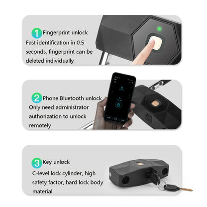 Smart Bluetooth Fingerprint U-Shaped Glass Door Lock Anti-Shear Anti-Theft Lock Extended Outdoor Waterproof U-Shaped Lock, Specification: U2 (Key Password + APP + Key) by bashfashion