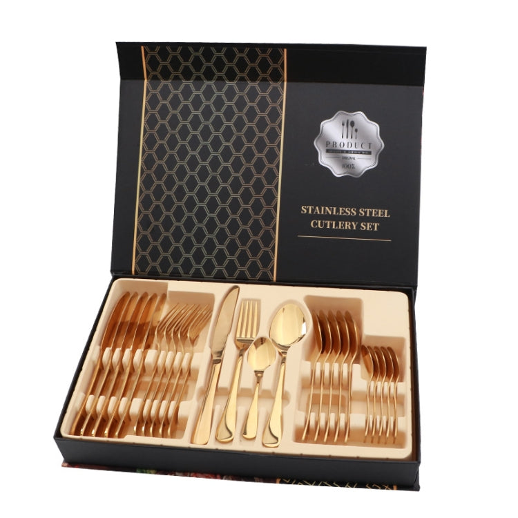 24 in 1 Stainless Steel Tableware Western Steak Cutlery Gift Set, Color: Golden by bashfashion
