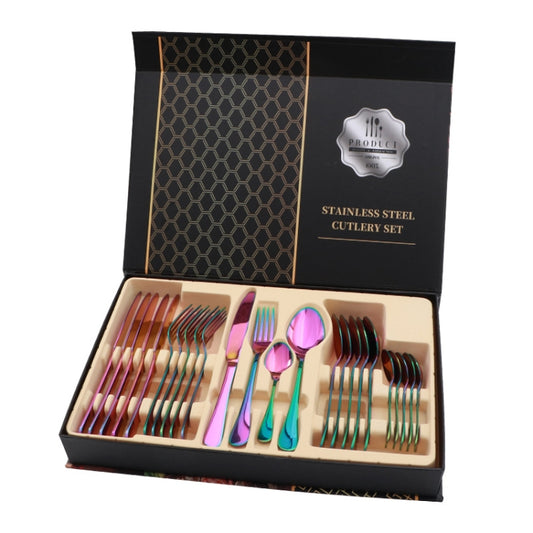 24 in 1 Stainless Steel Tableware Western Steak Cutlery Gift Set, Color: Rainbow Color by bashfashion