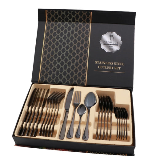 24 in 1 Stainless Steel Tableware Western Steak Cutlery Gift Set, Color: Black by bashfashion