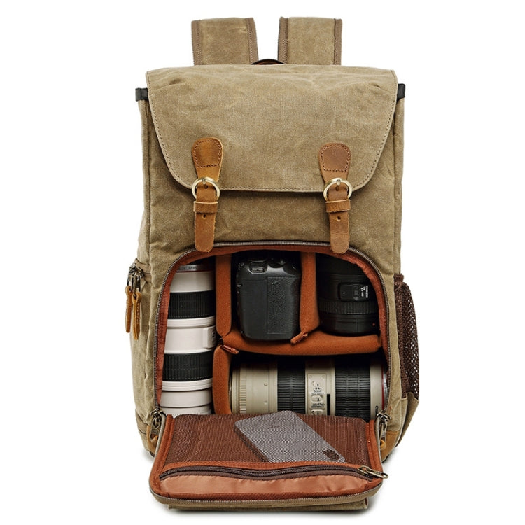 Batik Canvas Waterproof Photography Bag Outdoor Wear-resistant Large Camera Photo Backpack Men for Nikon / Canon / Sony / Fujifilm(Khaki) by bashfashion