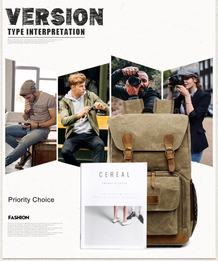 Batik Canvas Waterproof Photography Bag Outdoor Wear-resistant Large Camera Photo Backpack Men for Nikon / Canon / Sony / Fujifilm(Khaki) by bashfashion