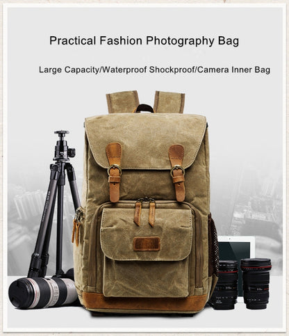 Batik Canvas Waterproof Photography Bag Outdoor Wear-resistant Large Camera Photo Backpack Men for Nikon / Canon / Sony / Fujifilm(Army Green) by bashfashion