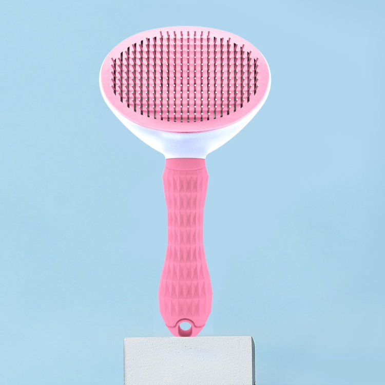 Stainless Steel Needle Automatic Cleaning Pet Hair Removal Dog Brush Pet Comb(Pink Thick Needle) by bashfashion