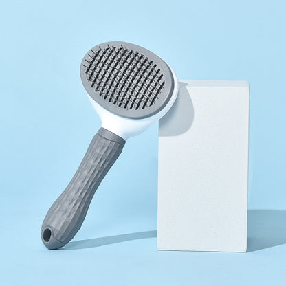 Stainless Steel Needle Automatic Cleaning Pet Hair Removal Dog Brush Pet Comb(Gray Thick Needle) by bashfashion