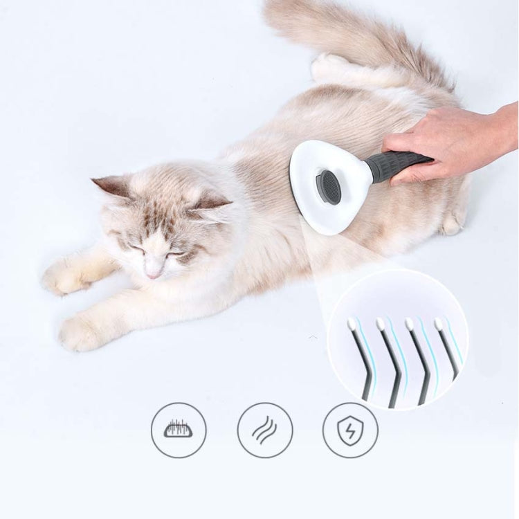 Stainless Steel Needle Automatic Cleaning Pet Hair Removal Dog Brush Pet Comb(Gray Thick Needle) by bashfashion