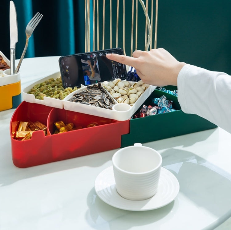 Home Living Room Multi-Grid Candy Box Multi-Layer Plastic Nut Snack Fruit Tray(White Red Green) by bashfashion