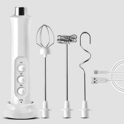 Whisk Household Electric Baking Mini Wireless Hand-Held Charging Stirrer Milk Frother(White) by bashfashion