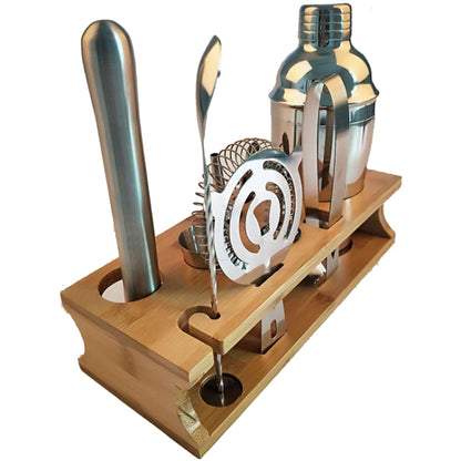 10 in 1 Stainless Steel Shaker Bamboo Stand Set Oblique Mouth Bar Cocktail Bartending Tool, Specification: 750ml by bashfashion
