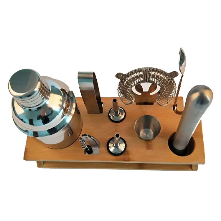 10 in 1 Stainless Steel Shaker Bamboo Stand Set Oblique Mouth Bar Cocktail Bartending Tool, Specification: 750ml by bashfashion